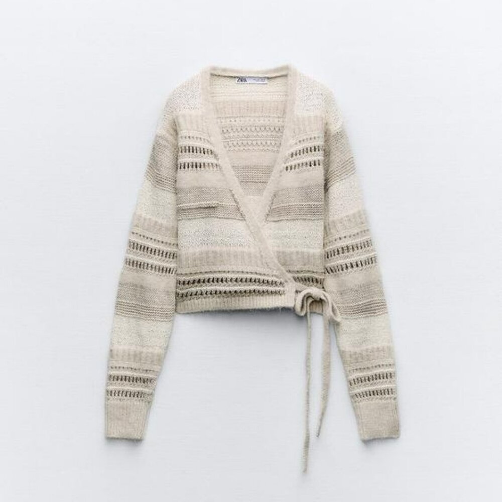 NEW ZARA BEIGE KNIT WRAP TOP